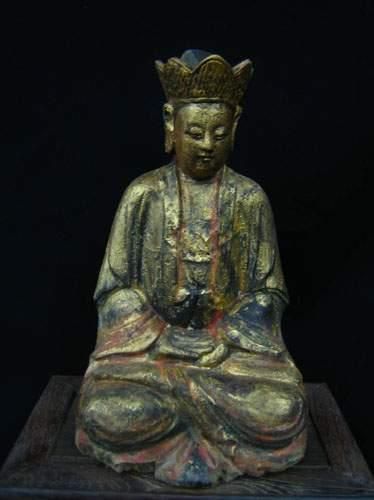 null T'SING (XXe siècle)
Bodhisattva assis en lotus, méditant les yeux mi-clos et...