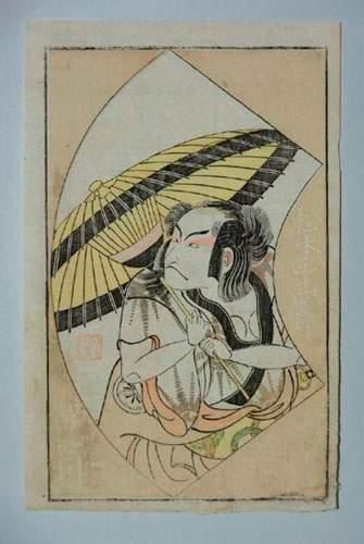 null JAPON
Estampe de Buncho, l'acteur Otani Tomoemon I avec un parapluie. 1780.
