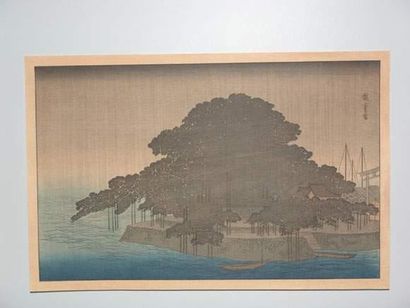 null JAPON
Estampe de Hiroshige, série des 8 vues d'Omi, pluie nocturne à Karasaki....