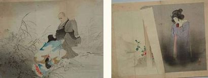 null JAPON
Trois estampes de Keishun et autres artistes, traitant des scènes diverses....