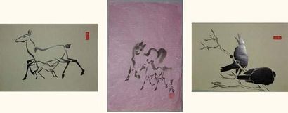JAPON
Quatre estampes de Girin, scènes animales....