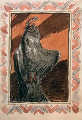 null Paul JOUVE (1878-1973)
« Aigle au repos, tête relevée ».
Dessin, étude de mise...