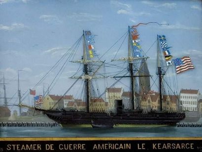 null Ch. VAN LEKE, XIXe siècle
Fixé sous verre représentant “le navire de guerre...