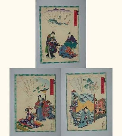 null JAPON
Trois estampes de Kunisada, de la série du prince Genji. Vers 1850.