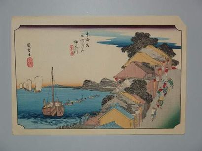 null JAPON
Estampe de Hiroshige, de la série du Grand Tokaido, station 4 Kamagawa....