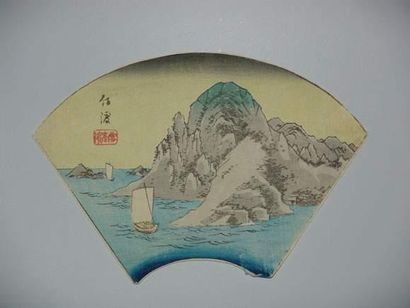 null JAPON
Estampe de Hiroshige, format uchiwa, paysage au bord de mer. Vers 184...