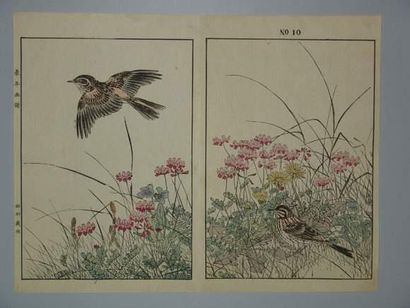null JAPON
Estampe de Keinen, diptyque, série des 4 saisons, alouettes et fleurs....