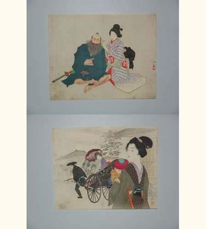 null JAPON
Deux estampes de Takeuchi Keishu, images de femmes. Vers 1905.