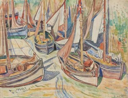 null Henri DE SAINT DELIS (1878-1949)
« Barques de pêches séchant leurs voiles près...