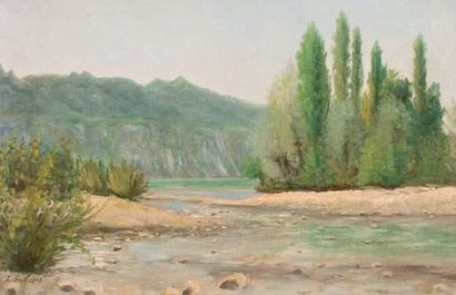 null Louis GRIL (Actif au XIXème siècle)
« Le gué, 1889 »
Huile sur toile, signée...