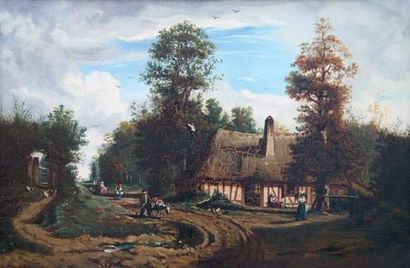 null Entourage de Louis CABAT (1812-1893)
« Muletier arrivant près d'une ferme, circa...