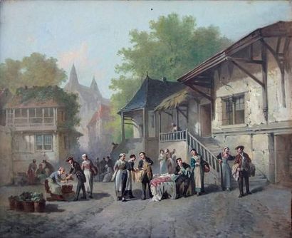 null Léonard SAURFELT (1840-?)
« Marchand d'étoffes, jour de marché dans un village,...