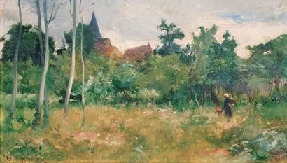 null Gabriel THURNER (1840-1907)
« Paysanne et son enfant au champ »
Huile sur toile.
Signée...
