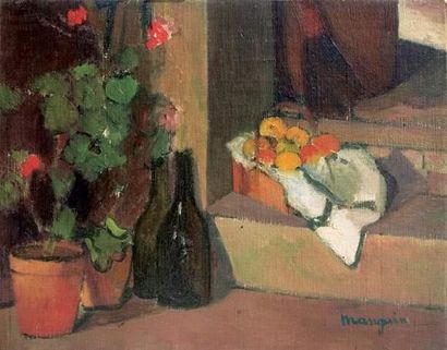 null Henri MANGUIN (1874-1949)
« Fleurs et nature morte sur les marches, 1898 »
Huile...