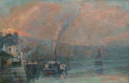 null Albert LEBOURG (1849-1928)
« L'arrivée du bateau à vapeur à la Bouille, après-midi...