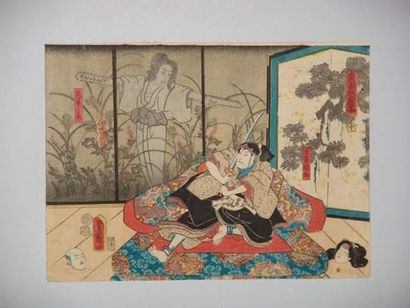 JAPON
Estampe de Toyokuni III, une scène...