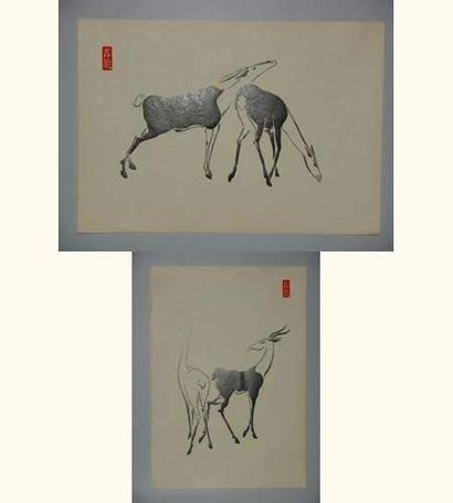 JAPON
Deux estampes de Girin, biches et antilopes.
Vers...