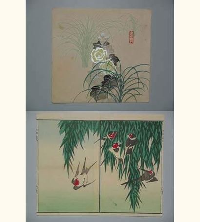 null JAPON
Cinq estampes de l'école de Tokyo, fleurs et animaux.
Vers 1880.