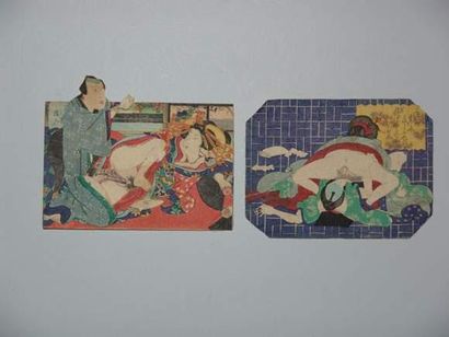 null JAPON
Deux estampes érotiques de Toyokuni III, dont une à « pico pico », avec...