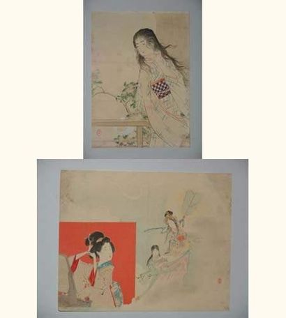 null JAPON
Deux estampes de Keigetsu, portraits de jeunes femmes. 
Vers 1890.