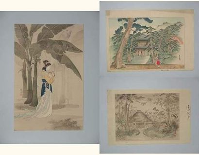 null JAPON
Trois estampes de l'école de Kyoto, des scènes des environs de Kyoto.
Vers...
