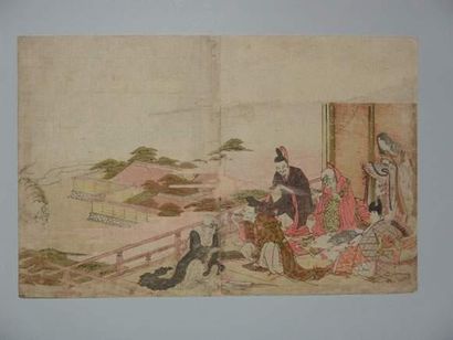 null JAPON
Estampe de Hokusai, réunion des six poètes sur un engawa.
Vers 1810.