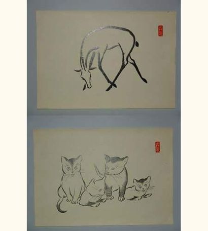 null JAPON
Deux estampes de Girin, chatons et biche.
Vers 1830.