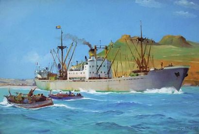 null Roger CHAPELET (1903-1995), Peintre de la Marine
« Le cargo BERKANE devant une...