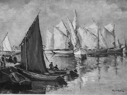 null CORNIL (École Bretonne début XXe siècle)
« Barques de pêche au port »
Huile...