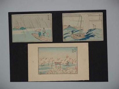 null JAPON
Trois estampes de l'école d'Edo, représentant des paysages. Vers 1840...