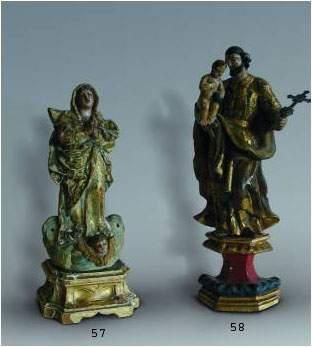 null Statue en bois polychrome et doré représentant Saint Joseph et l'Enfant Jésus...