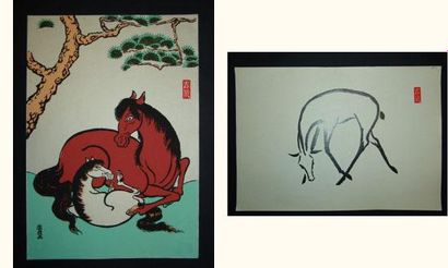 null JAPON
Deux estampes de Girin, biche et chevaux.