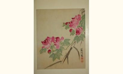 null JAPON
Gouache de l'école de Kyoto, branche de fleurs
Vers 1900.