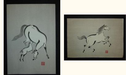 null JAPON
Deux estampes d'Aoyama, représentant des chevaux
Vers 1930.