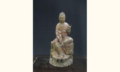 null YUAN (1279 - 1368 ap. J.C.)
Matriarche céleste assise, en bois sculpté polychrome...