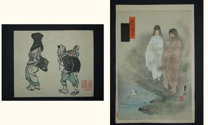 null JAPON
Deux estampes de Gekko, Nantei, représentant des personnages. Vers 18...