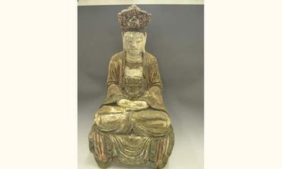 null T'SING (XIXe - XXe siècle )
Bodhisattva assis en méditation sur un trône, la...