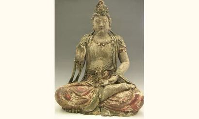 null T'SING (XIXe - XXe siècle )
Kwanin assise en méditation, et la main droite levée.
En...