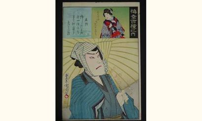null JAPON
Estampe de Kunichika , acteur en buste tenant un parapluie.
Vers 1890...