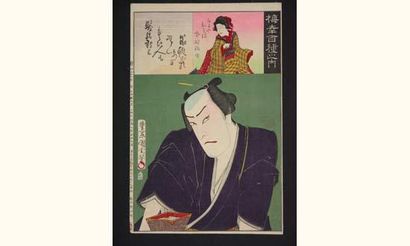 null JAPON
Estampe de Kunichika, acteur en buste en kimono bleu. 1893.