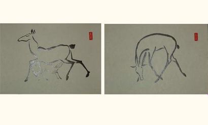 null JAPON
Deux estampes de Girin représentant des biches.
Vers 1930.
