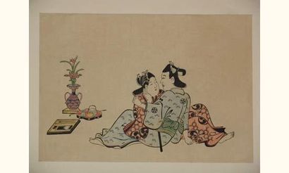 null JAPON
Estampe de Moronobu, couple d'amoureux assis.
Vers 1900.