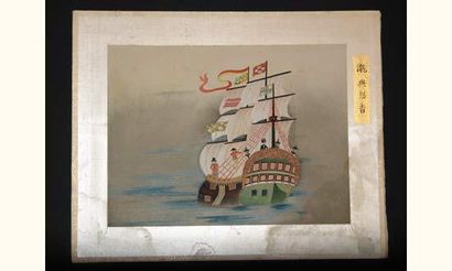 null JAPON
Estampe de Yokohama, bateau européen sous pleine voilure.
Vers 1880.