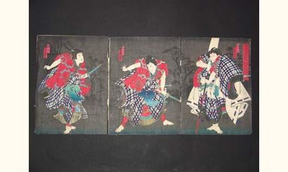 null JAPON
Estampe de Yoshitaki, triptyque, trois acteurs devant un paysage nocturne.
Vers...