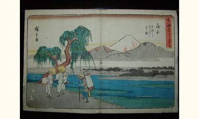 null JAPON
Estampe de Hiroshige, série du Gyosho Tokaido, station 16 Kambara.
Vers...