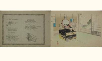null JAPON
Estampe de Hanko, Les fables de Florian, le chat et le miroir. 1894.