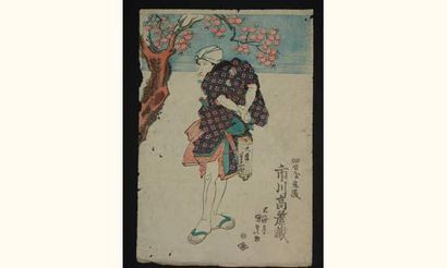 null JAPON
Estampe de Kunisada, acteur debout tenant un lampion.
Vers 1830.