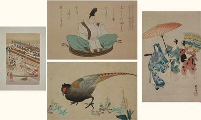 null JAPON
Quatre estampes de l'Ecole de Kano, sujets divers.
Vers 1900.