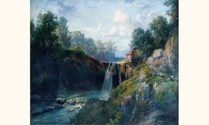 null École FRANÇAISE XIXe siècle
« Paysage à la cascade »
Aquarelle rehaussée de...
