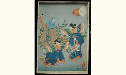 null JAPON
Estampe, Kunisada II, série du prince Genji, la danse de papillon. 18...